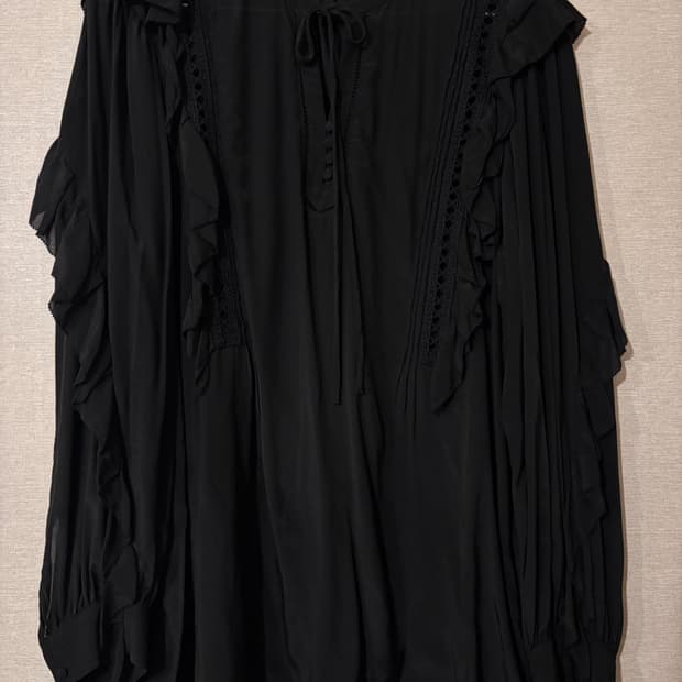 Crochet Lace Ruffle Blouse (Black)