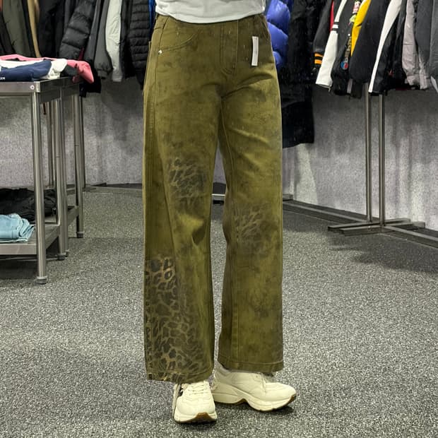 빈티지 레오파드 패턴 다이 데님 팬츠 B4095