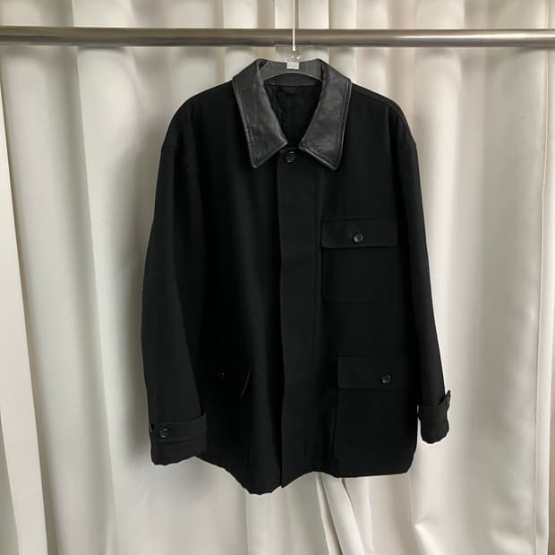 91's 꼼데가르송 블랙 레더 카라 헌팅 자켓 M