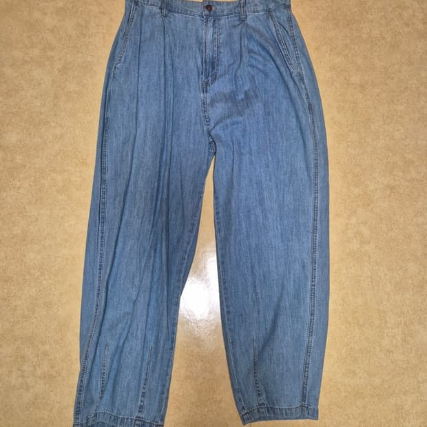 맥우드건 치노 7707 원턱 슬랙스 린넨데님 라이트인디고 데님팬츠