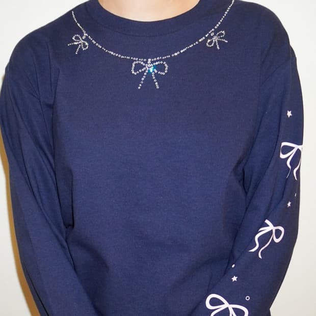 카케키코쿠 bow necklace 롱슬리브 네이비