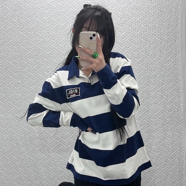 OIOI 오아이오아이 레트로 스트라이프 카라 롱슬리브 F C08646