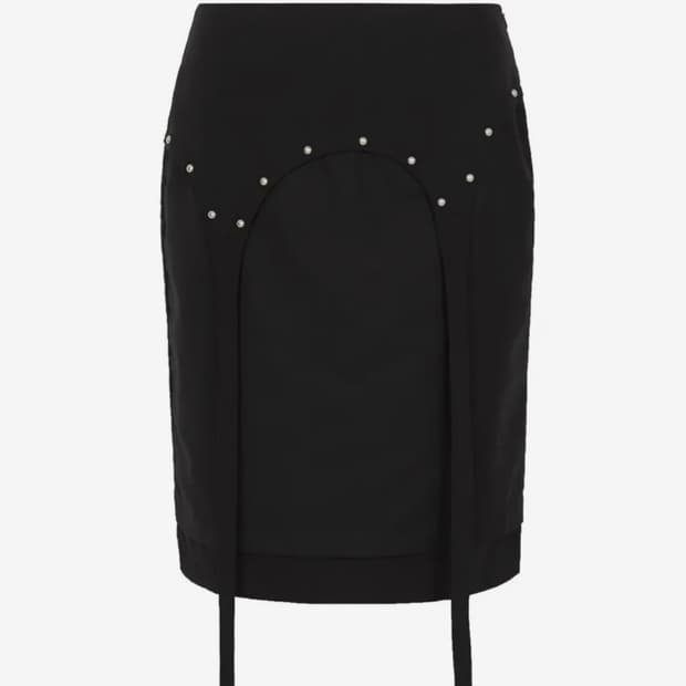 스터드 레이어드 미디 스커트 블랙