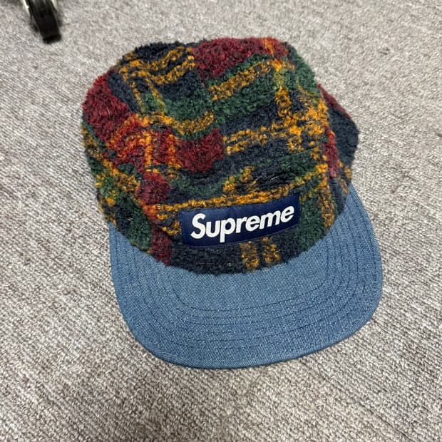 슈프림 캠프캡 모자 체크 털 데님