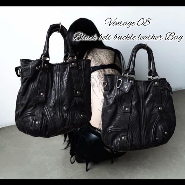 Vintage Black belt buckle leather Bag