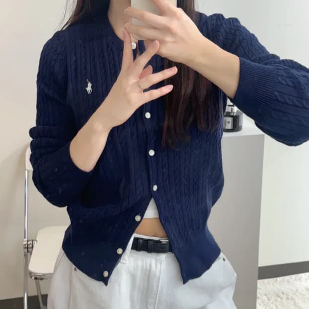 (정품) 폴로 랄프로렌 가디건 헌터네이비 - 걸즈 걸스꽈배기 니트