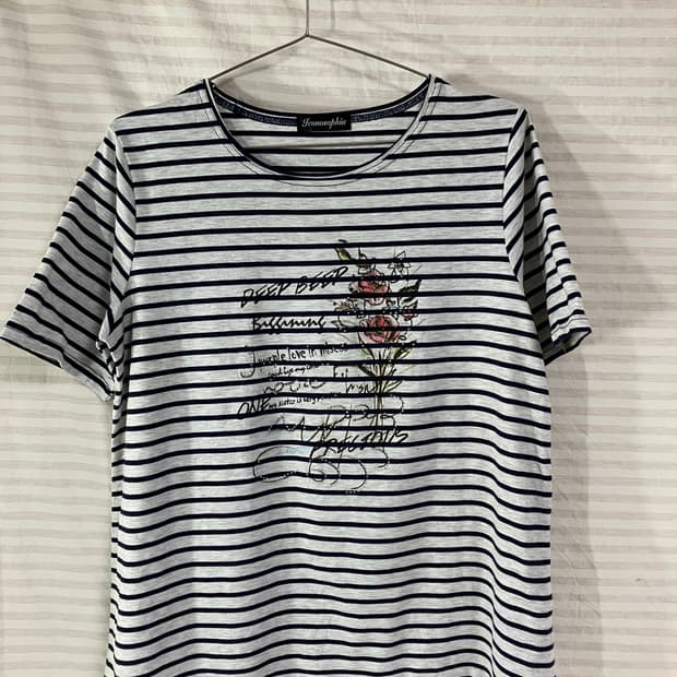 빈티지 스트라이프 플라워 반팔 1018 y2k 스트릿 갸루 펑키 일본빈티