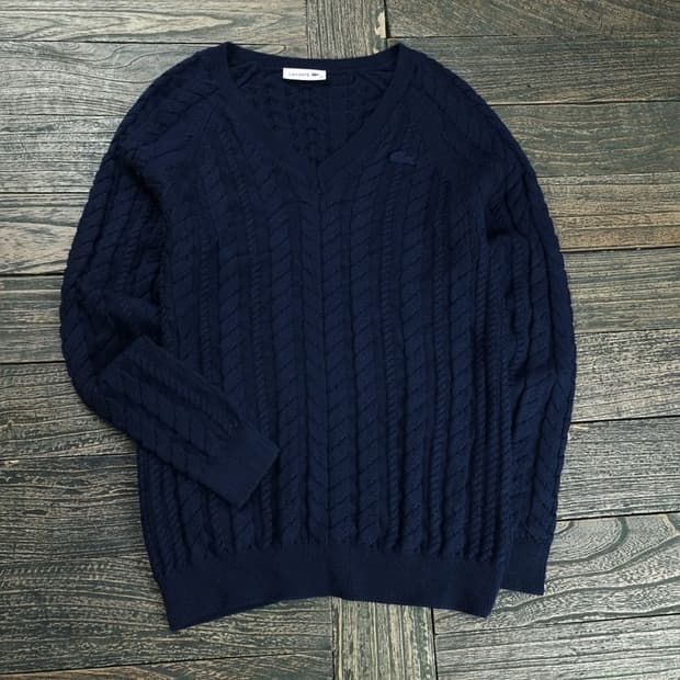 라코스테 로고 패치 브이넥 니트 네이비 M18924 