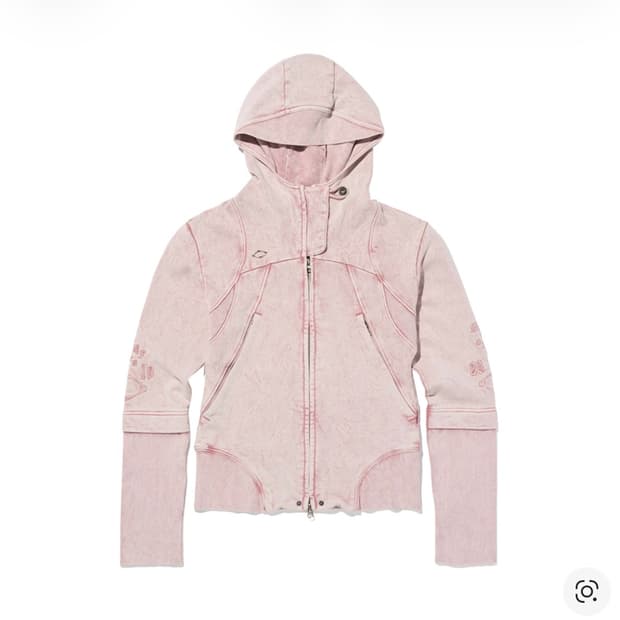 미스치프 컷 오프 후드 워시드 핑크 브라운