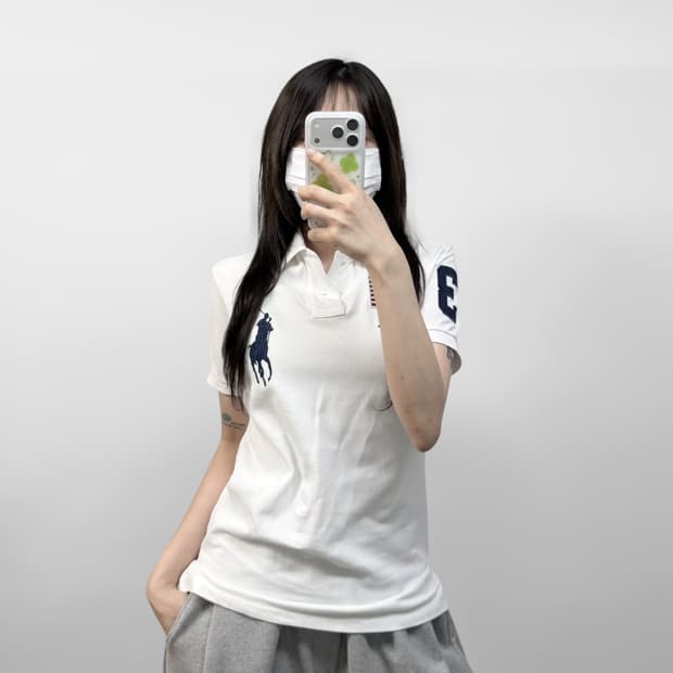 폴로 랄프로렌 USA 성조기 빅포니 자수 카라티 화이트