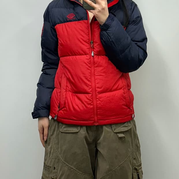 디키즈 y2k 와투케 레드 배색 다운 패딩