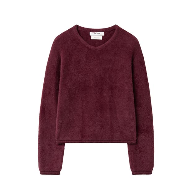 알렌느 헬렛 샤기 크롭 브이넥 버건디 1