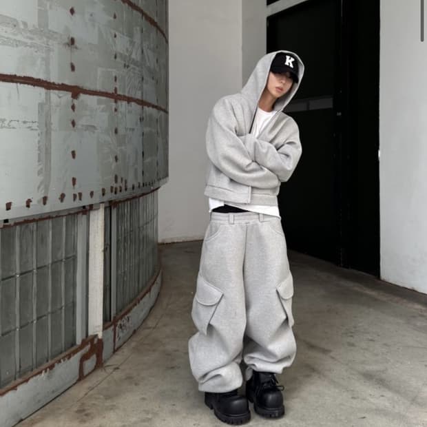 MJD x 코인서울 크롭 집업 후드 멜란지 그레이