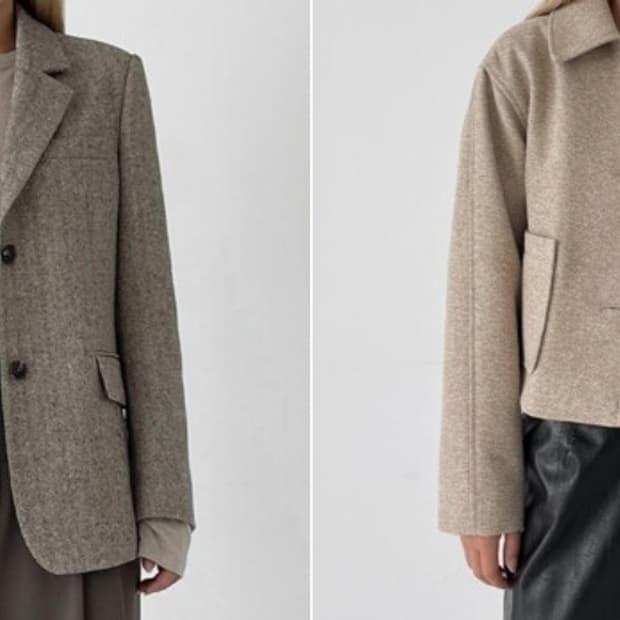 노타 트위드 프론트 자켓 베이지