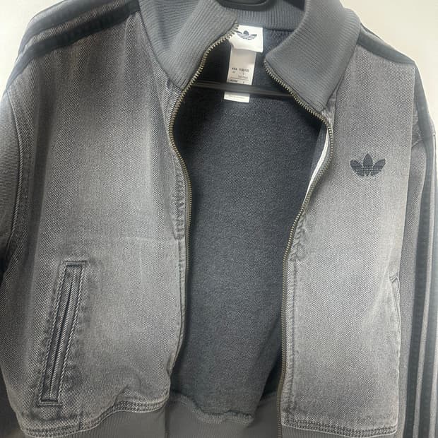 아디다스 데님 트랙탑 s워시드 그레이데님