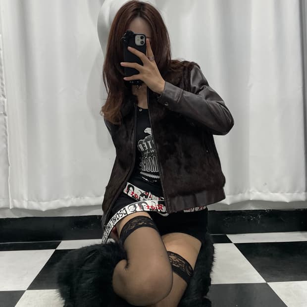 🎸다크 브라운 퍼 레더 자켓🎸