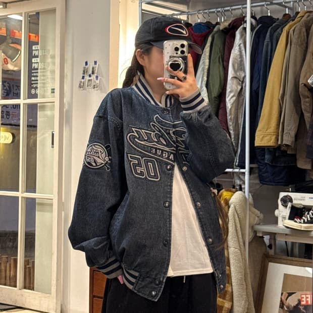 FUBU 90s 데님 바시티 자켓