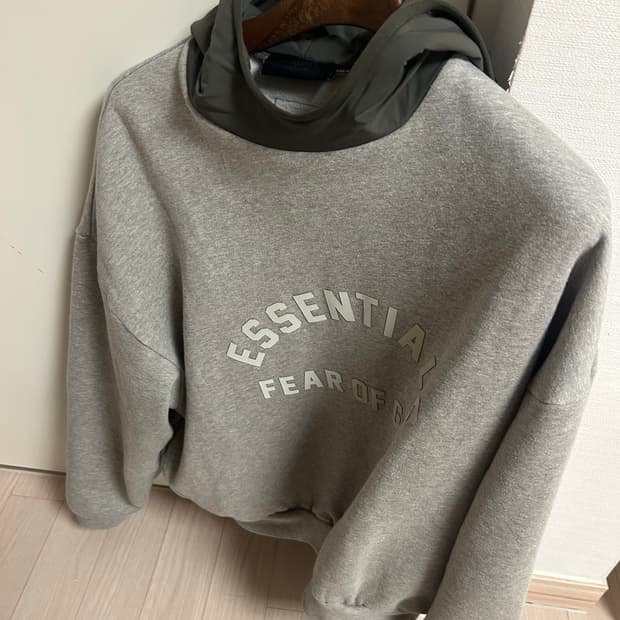 에센셜 후드 나일론 플리스 다크 헤더 오트밀 M사이즈