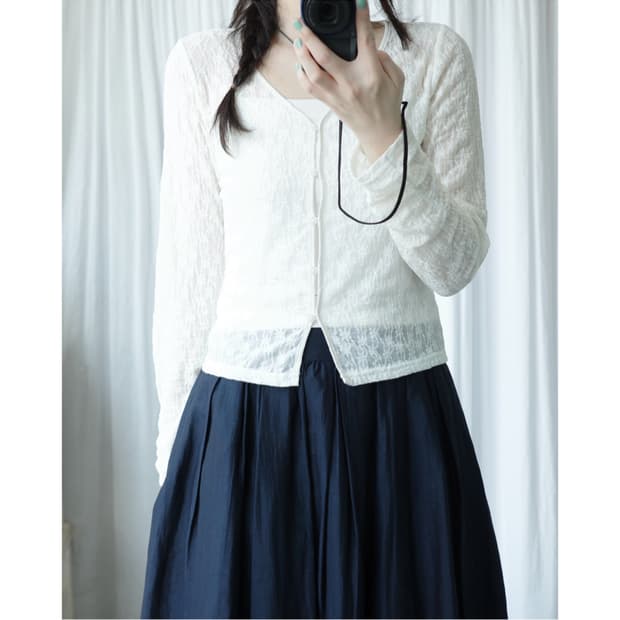 White lace shirring cardigan