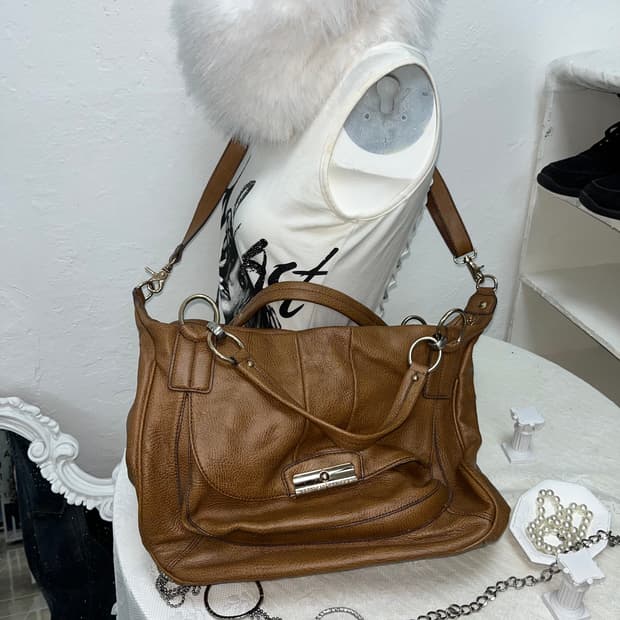 빈티지 브라운 레더 크로스백