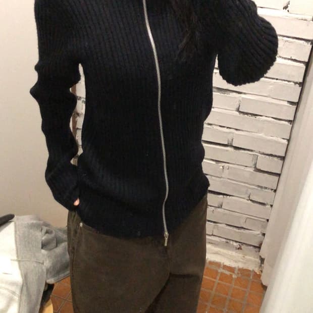 블랙 투웨이 니트 집업