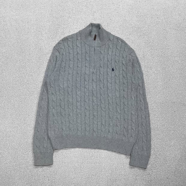 폴로 랄프로렌 포니 로고 케이블 반집업 니트 그레이