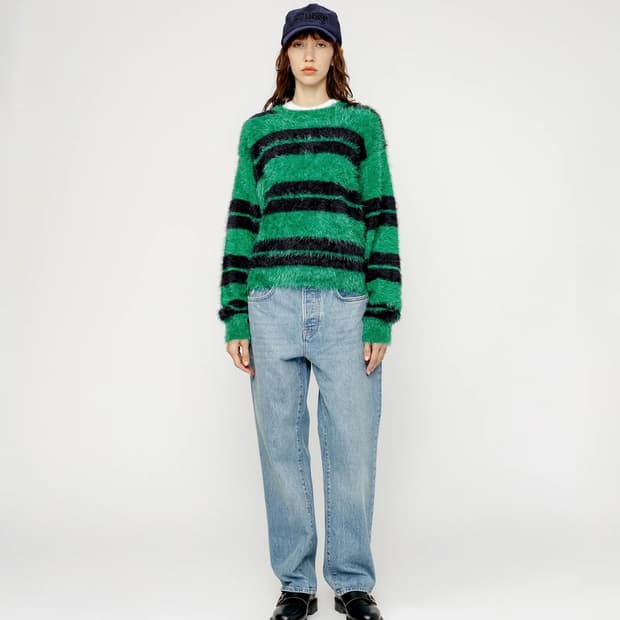 스투시 헤어리 스트라이프 크루 (그린 / S)