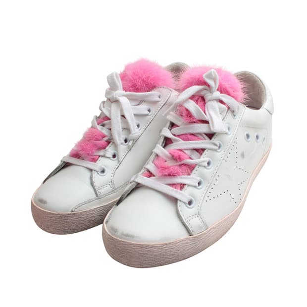 골든구스 화이트 핑크퍼 트림 스니커즈(36)