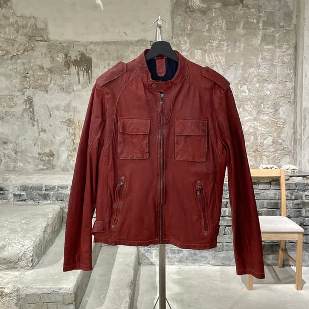 gipsy 레디쉬 브라운 체스트 포켓 레더 자켓