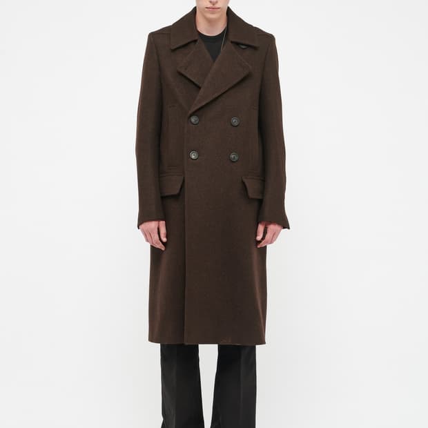 (새상품/48)릭오웬스 FW23 DRELLA 슬림 더블 코트 브라운