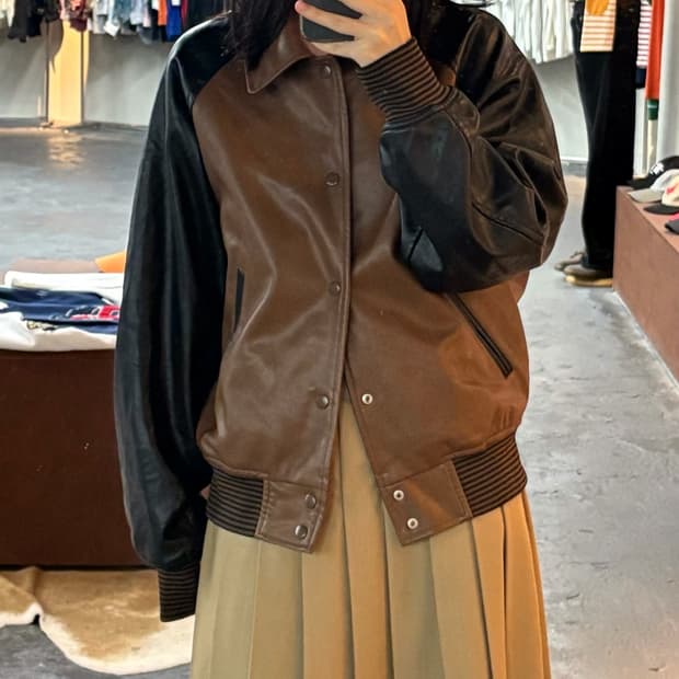 파르티멘토 배색 비건 레더자켓