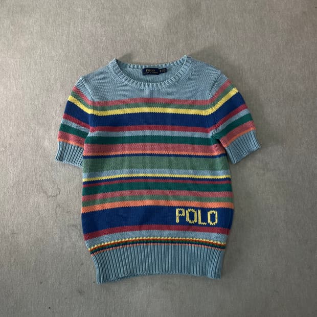 W 90 폴로랄프로렌 멀티 스트라이프 반팔 니트
