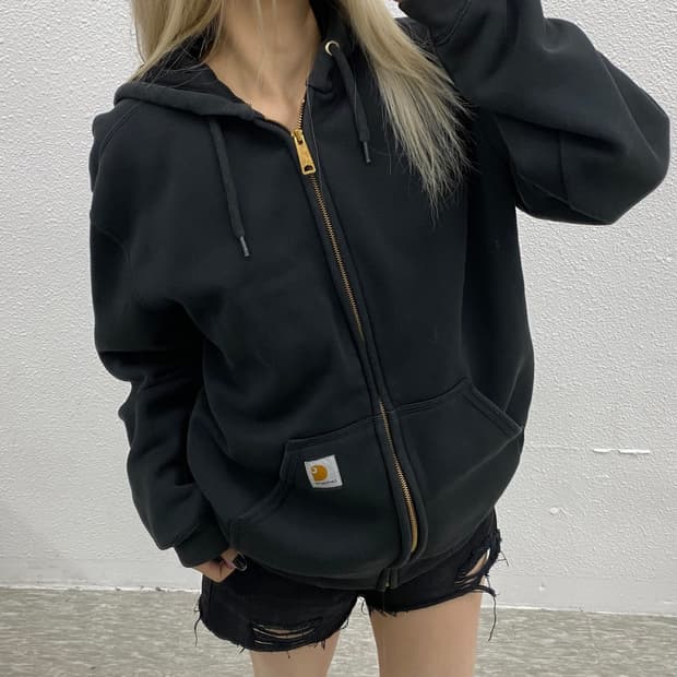 칼하트 포켓로고 써멀 블랙 후드집업 S