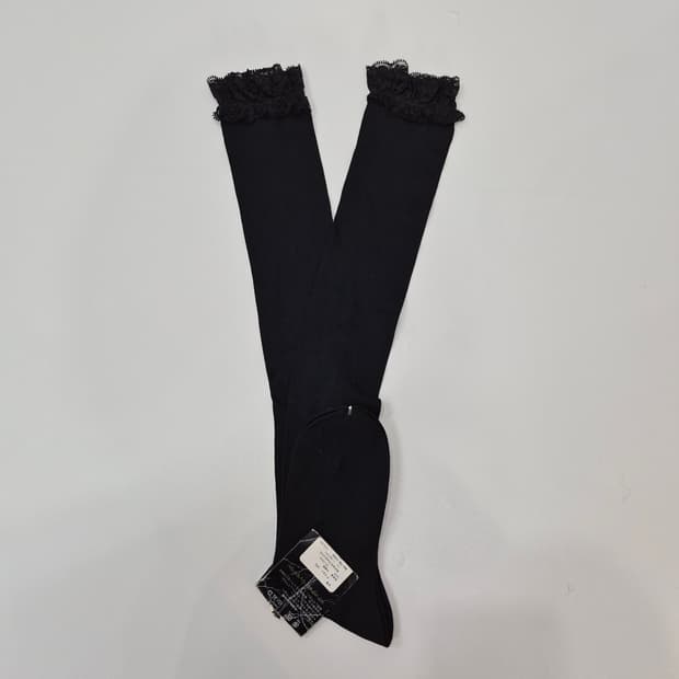 블랙 레이스 프릴 오버니삭스 무릎양말
