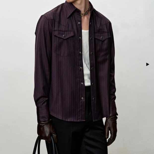 토니웩 스트라이프 울 웨스턴 셔츠 버건디 XL