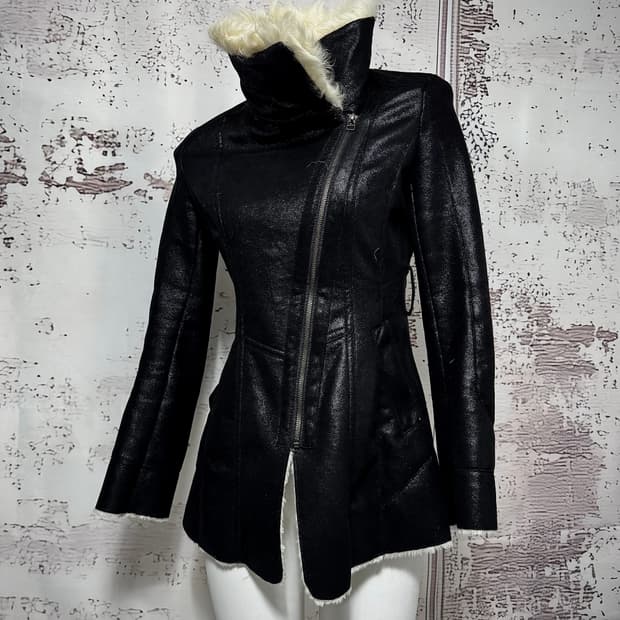 Black long shearling jacket