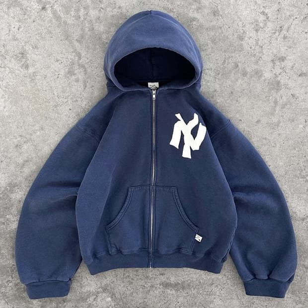 Akimbo Club NY noodle zip-up hoodie Navy