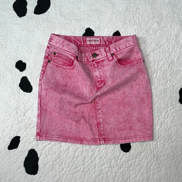 Pink denim mini skirt
