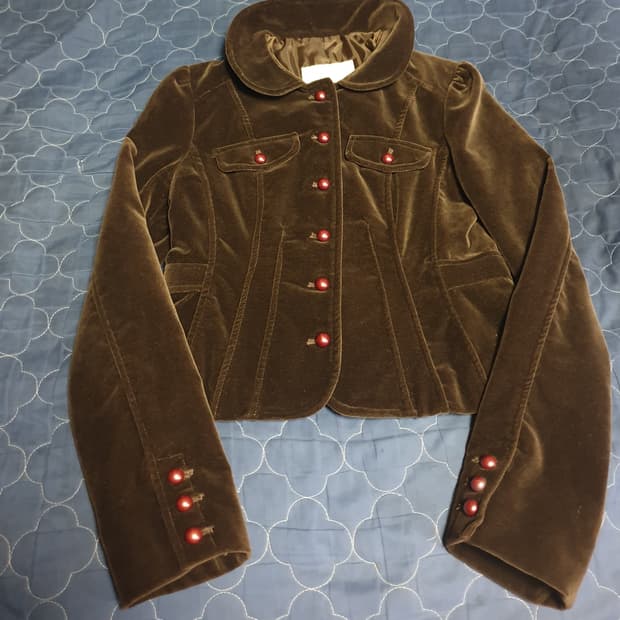 (빈티지) TAMNA 런던 벨벳 크롭 럭셔리 자켓 다크브라운 (M)