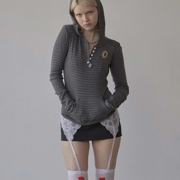 스컬프터 Knitted Stripe Hoodie 차콜/블랙
