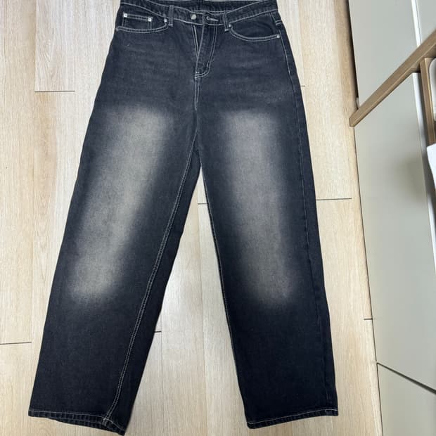 블랙 워싱 와이드 데님