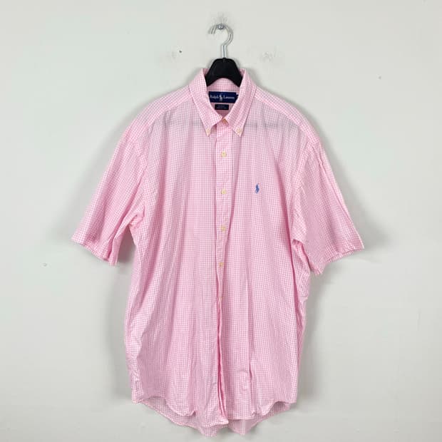 폴로 랄프로렌 핑크 체크 반팔 셔츠 M