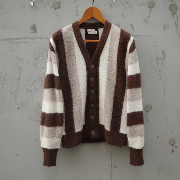 70s brent 스트라이프 헤어리 퍼지 가디건
