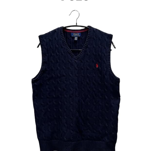 (XL) 폴로랄프로렌 키즈/우먼스 케이블 꽈배기 니트 조끼 네이비