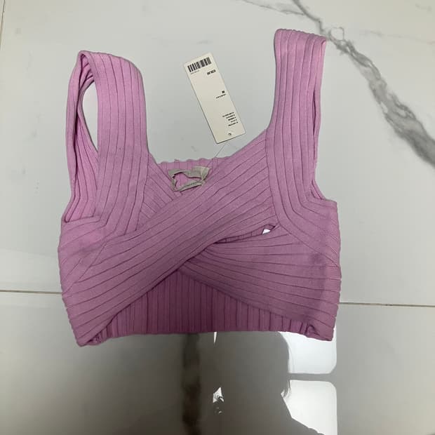 얼반아웃피터스 크로스 골지 브라탑 딸기우유 핑크 