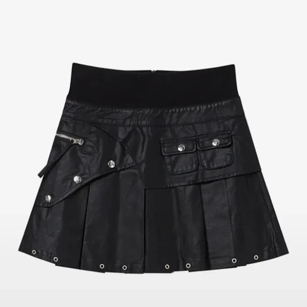 당일배송) 엔와이엑스엑스 nyxx 레더 코튼 플리츠 스커트 블랙 s