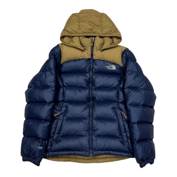 노스페이스 빈티지 미노이 눕시2 후드 숏패딩 네이비 브라운 L