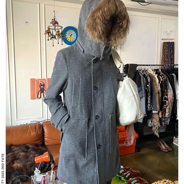 siero Raccoon Fur Hood Wool Coat