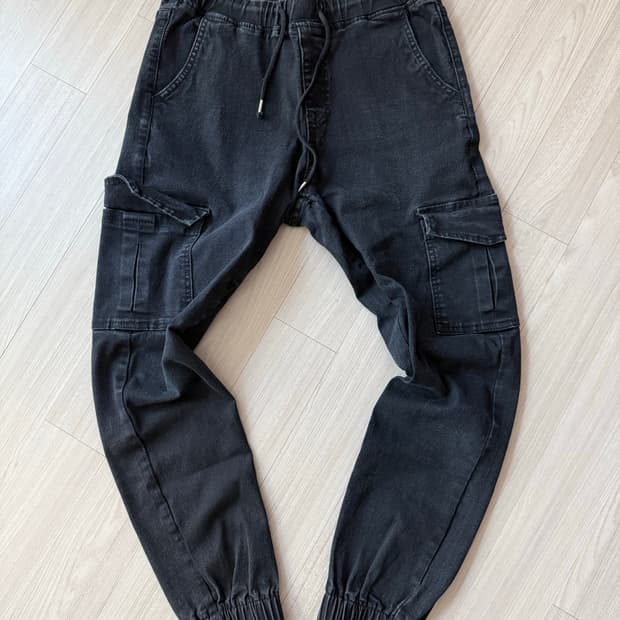 블랙 데님 스키니 카고 조거팬츠