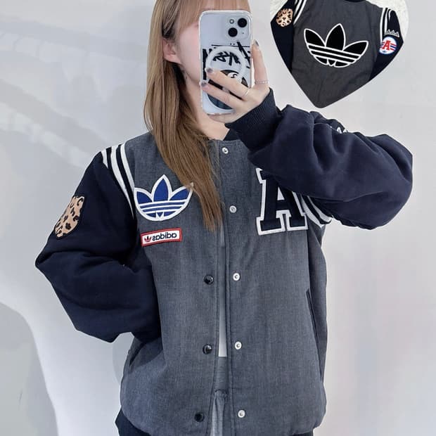 아디다스 레오파드 빅로고 바시티자켓